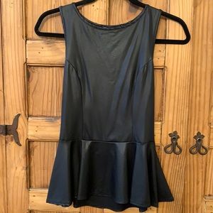 Faux leather peplum  tank with tshirt soft material on back